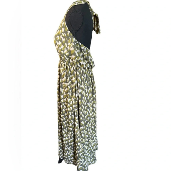 Banana Republic Maxi Dress Womens S Green All Over Print Chiffon Lined Halter - Picture 3 of 8